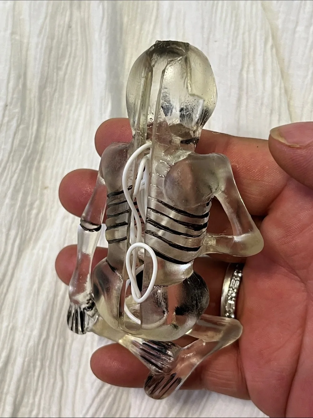 Transparent Skeleton Figurine Halloween Decor with Black Accents